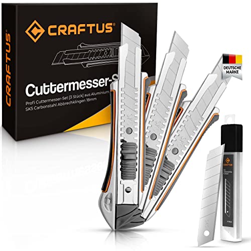 CRAFTUS® Profi Cuttermesser Set [3 Stück] aus...